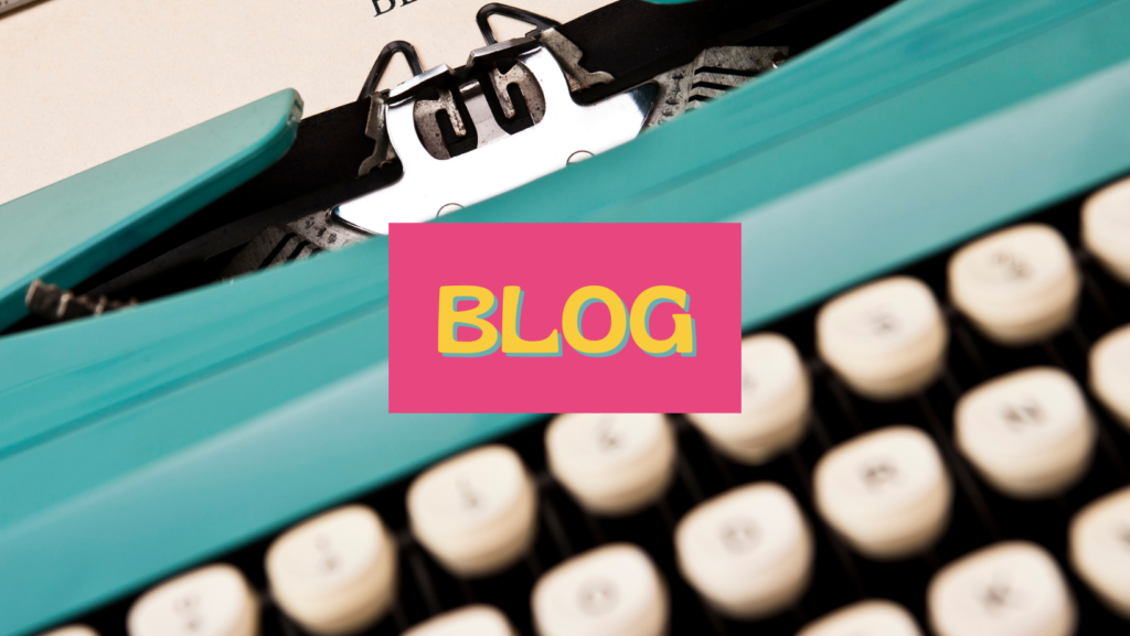 Turquoise typewriter, text says blog