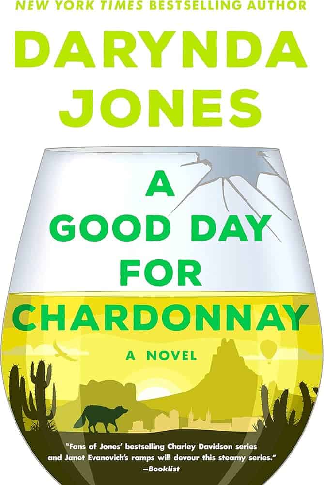 Book cover featuring a cracked wine glass with cactus, bear, mountains, eagle, and hot air balloons. Text highlights title and author above.