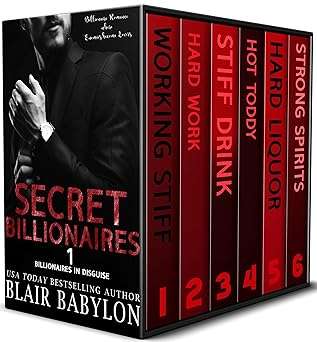Six-book collection titled "Secret Billionaires" by Blair Babylon. Cover features a person in a suit, with books numbered and color-coded in black and red.