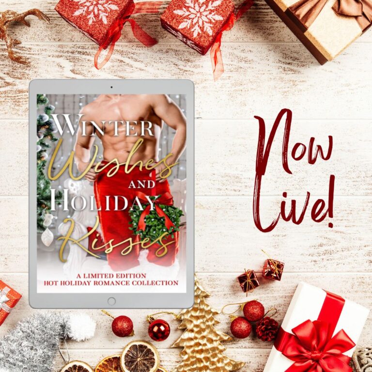 WWHK-now-live-silvery-768×768 A holiday-themed book cover on a tablet with festive decorations, including gifts and ornaments. Red text reads "Now Live!" on the side.